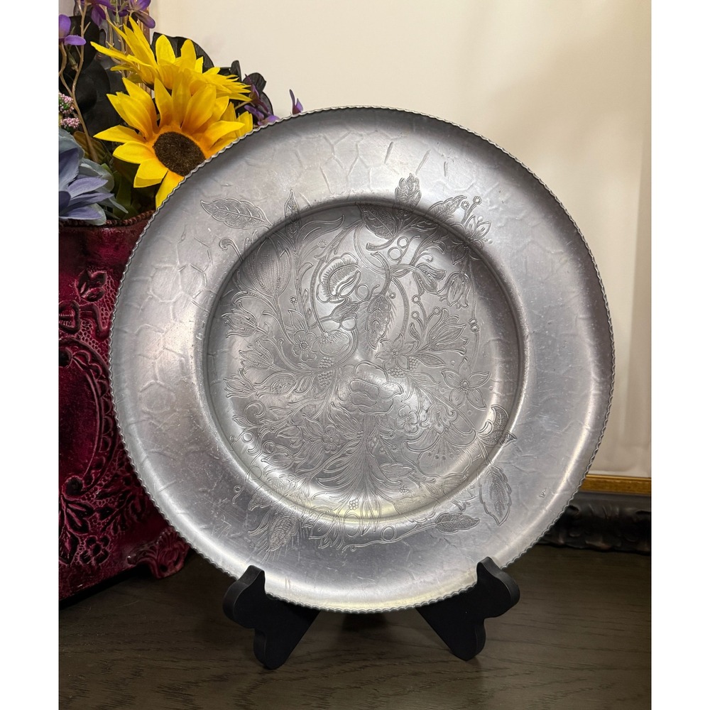 Vintage Hand Wrought Aluminum‎ Floral Charger Plate